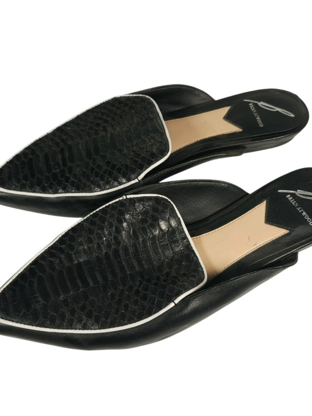 BRIAN ATWOOD Black Mules Slip On Pointed Toe Textured Size 6.5